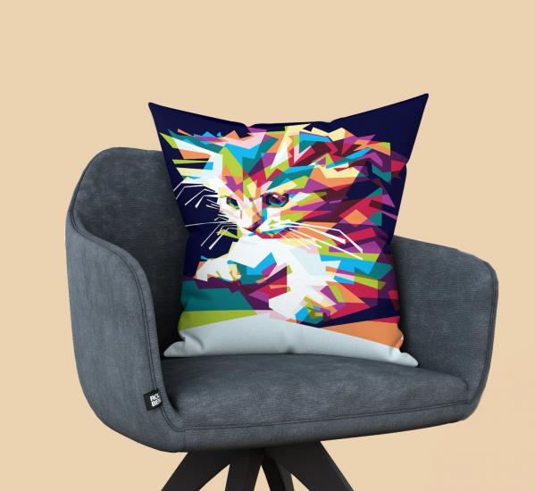 Renkli Kedi  Modern Dekoratif  Kırlent Kılıfı