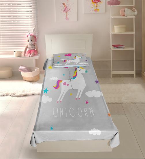 Homessa Sevimli Unicorn HÇİ110 Pike & Yatak Örtüsü (Yastık Kılıflı)